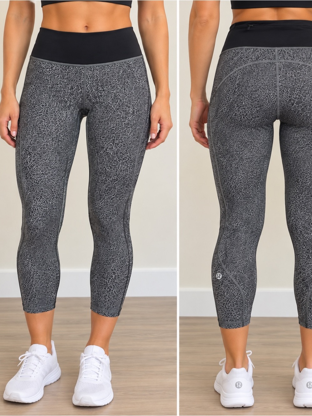 Lululemon Grey & Black Patterned Crop Leggings Size 8